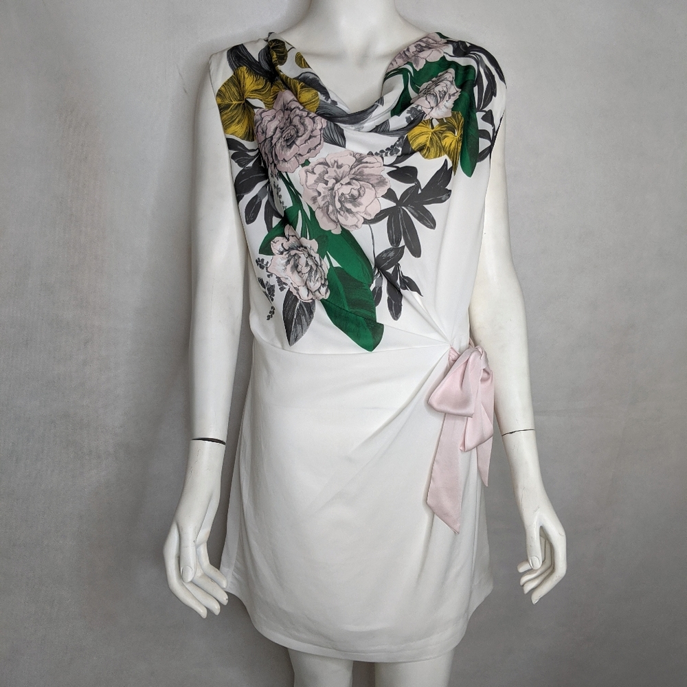 White Floral Waterfall Neck Spring Summer Dress